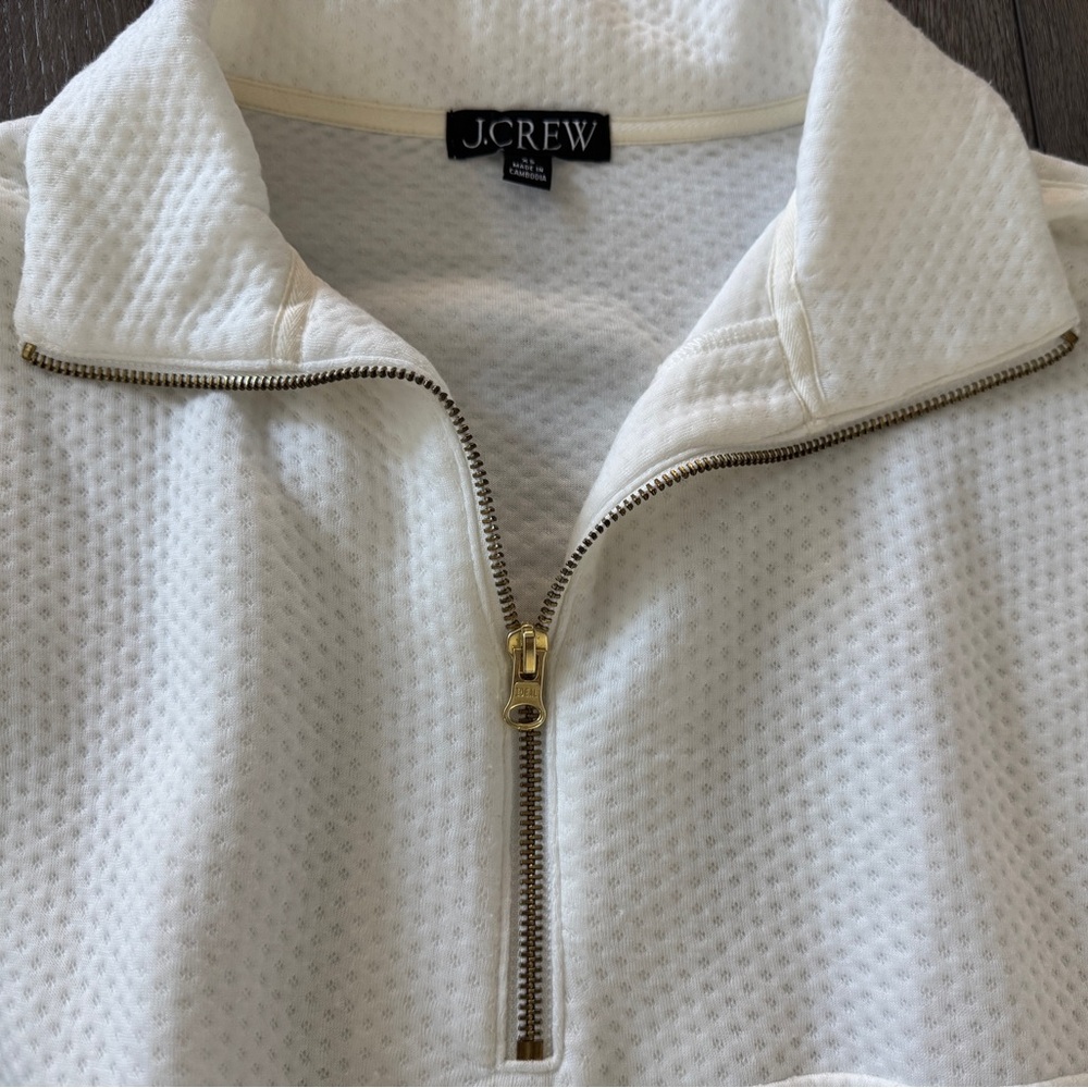 J. Crew White Textured Quarter-Zip Pullover - Picture 6 of 10